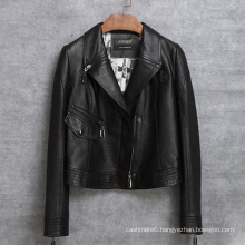 New Design Motorcycle Jacket Genuine Leather Short Jacket Women